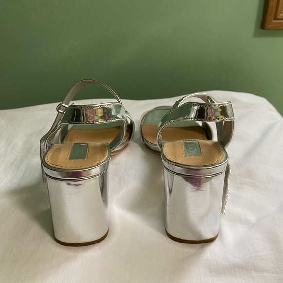 Silver Metallic Block Heel Sandals - Picture 3 of 6
